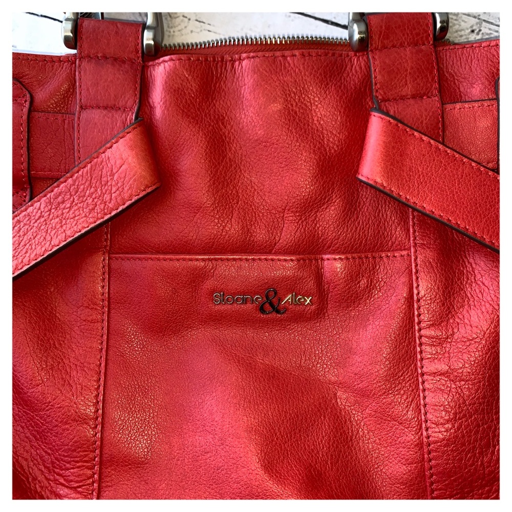 Sloane & Alex Bag Ruby Red Leather Tote Handbag - Picture 5 of 7